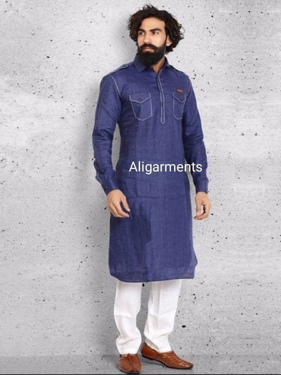 Mens Pathani Kurta Denim Kurta for Men 