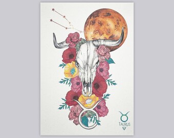 Estampado del zodíaco del cráneo del toro de Tauro