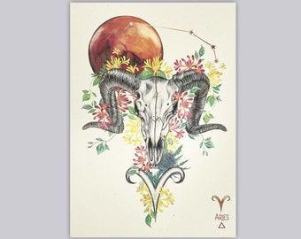 Aries Ram Skull Zodiac Print