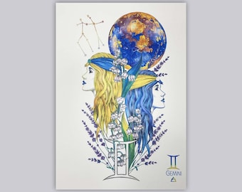 Gemini Twins Zodiac Print