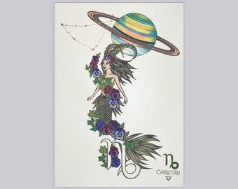 Capricorn Mermaid Zodiac Print