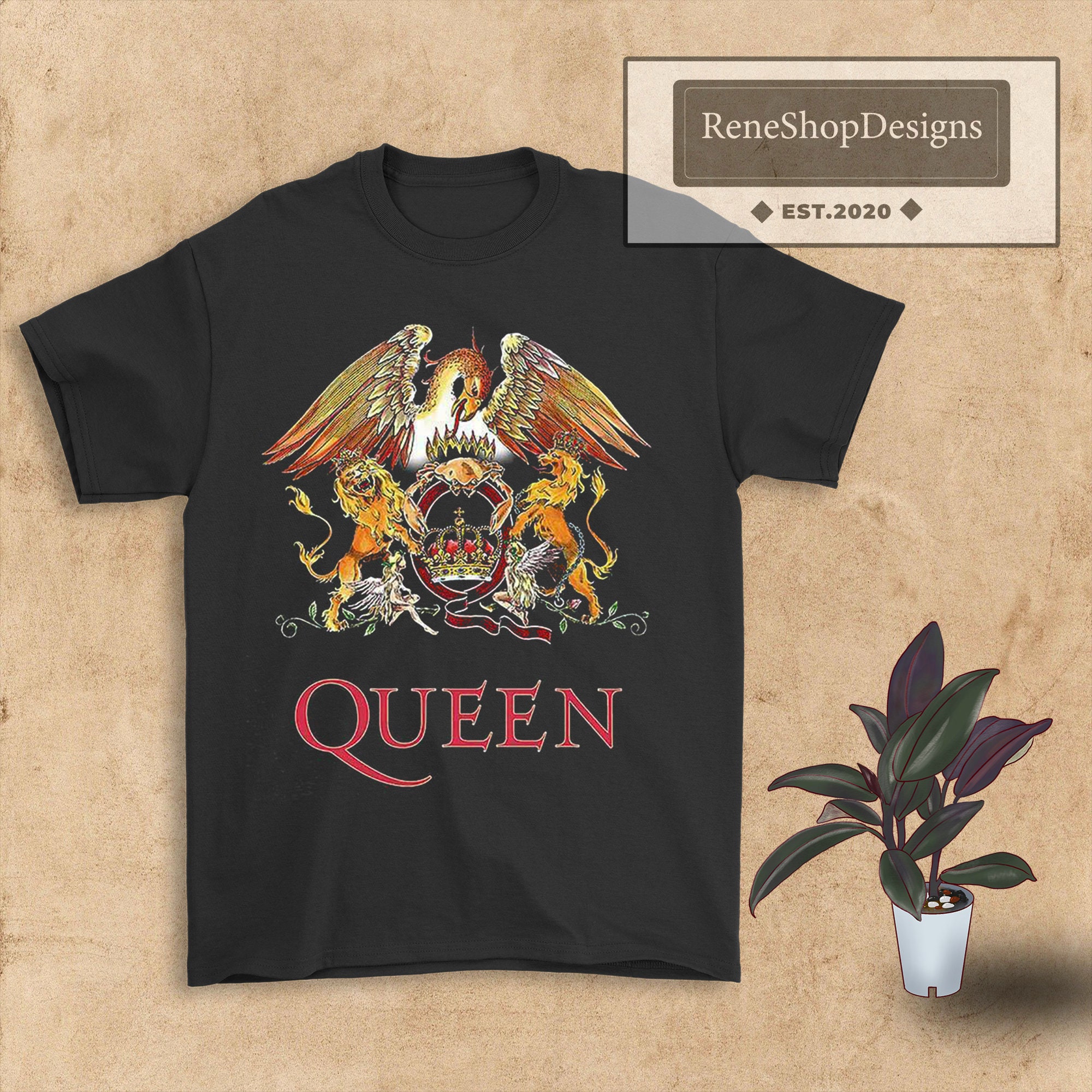 Official Queen T Shirt Classic Crest Black Classic Rock Band Etsy