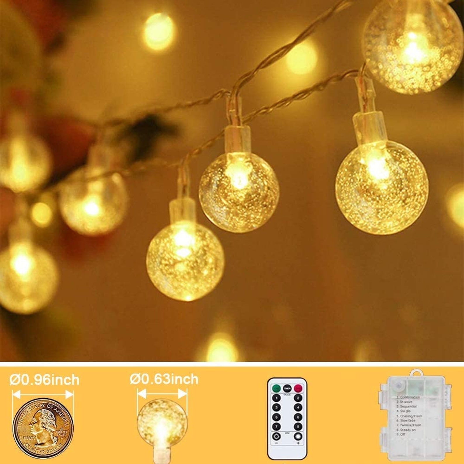 33 FT 80 LED Mini Globe Indoor String Light Battery Operated 8 Etsy