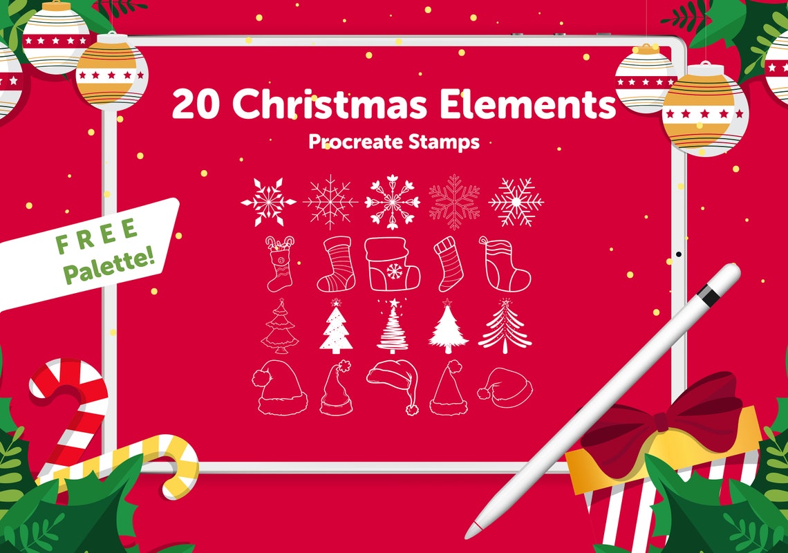 Christmas Elements Procreate Stamps Brush Etsy UK