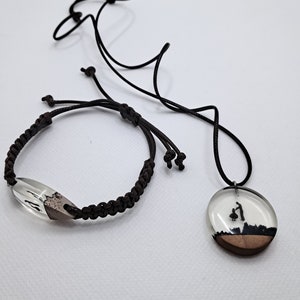 Epoxy necklace and epoxy bracelet made of wood and epoxy resin, wood resin necklace, father-daughter figure, gift for father, bracelet for father
