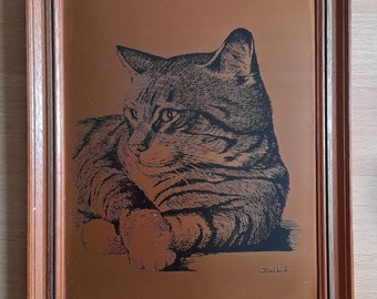 Gravures sur cuivre Beautiful Vintages encadrées en cuivre représentant le chat par Coppercraft
