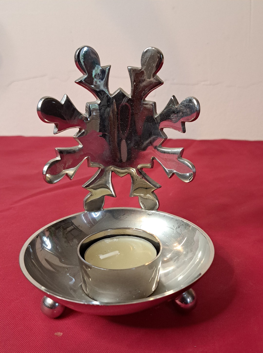 Vintage Tea Light Candle Holders Snowflake Silver Metal Etsy