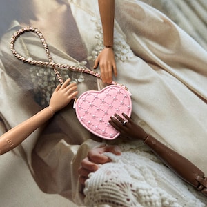 Miniature Geldbörse für Puppen 1/6 ""Pearls Herz"", Tasche, Handtasche für Blythe, Momoko, NF, FR, Poppy Parker."