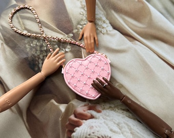 Miniature purse for dolls 1/6 scale "Pearls Heart", bag, handbag for Blythe, Momoko, NF, FR, Poppy Parker