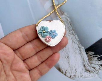 Miniature purse for dolls 1/6 scale "Heart blue flowers", bag, handbag for Blythe, Momoko, NF, FR, Poppy Parker