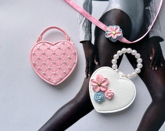 Miniature purse for dolls 1/6 scale "Cute Hearts", bag, handbag for Blythe, Momoko, NF, FR, Poppy Parker