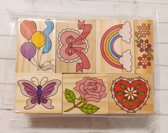 Wood-Mounted Rubber Stamps - Set of 7