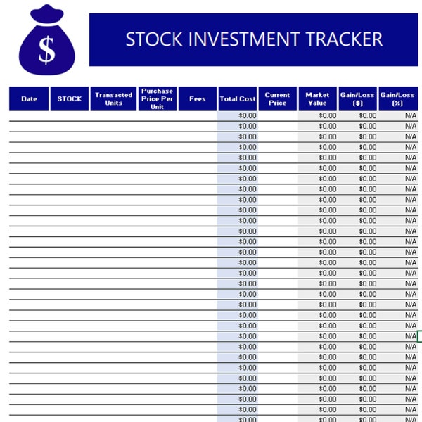 Investment Tracker | Excel | Template | Instant Download | Editable Spreadsheet | Printable Version Included | Portfolio | Stocks & Shares