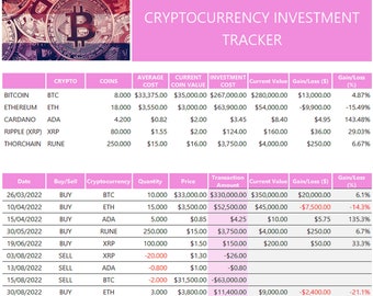 Cryptocurrency Investment Tracker | Excel | Template | Instant Download | Editable Spreadsheet | Portfolio | Crypto | Bitcoin