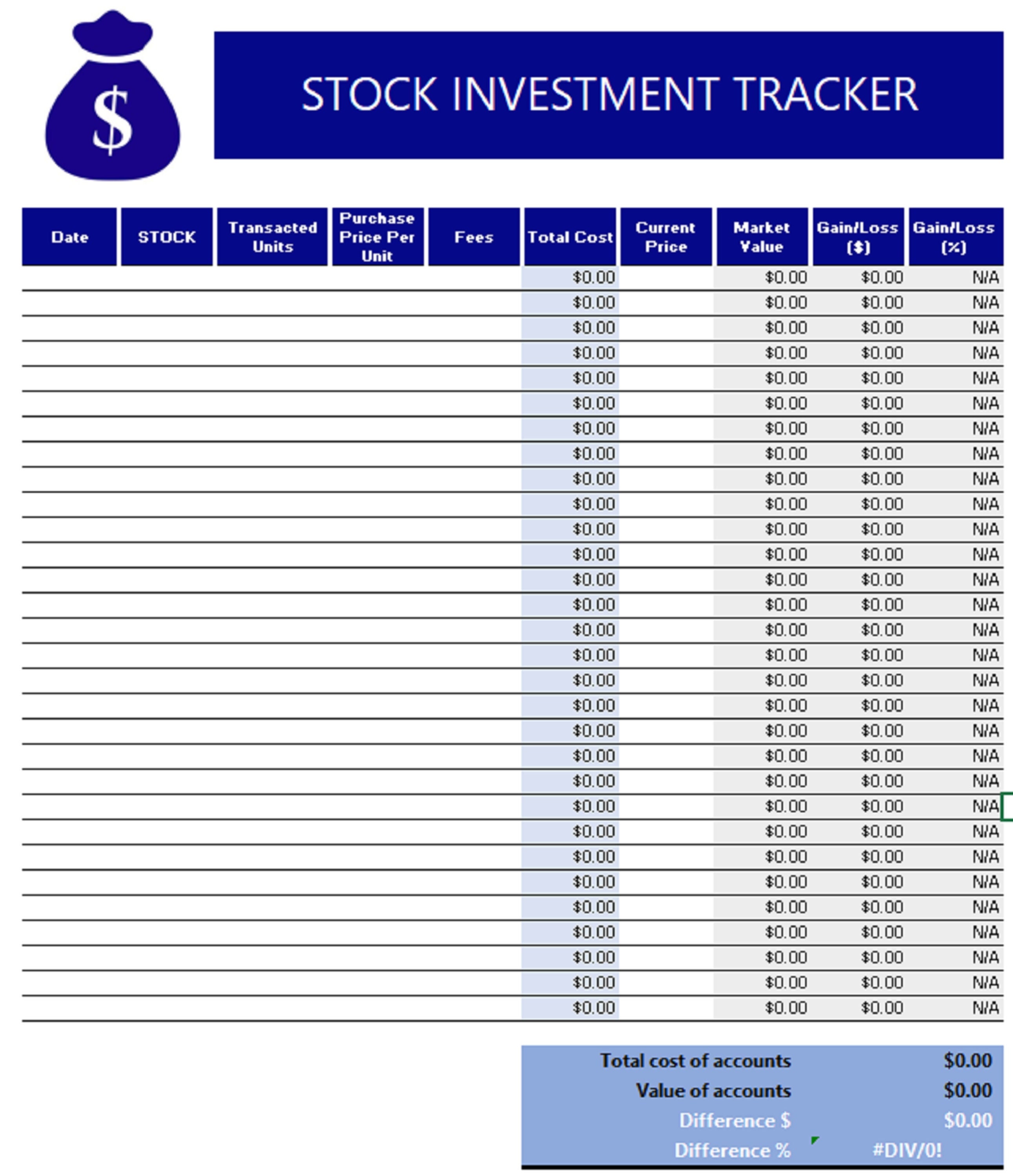 Investment Tracker Excel Template Instant Download Editable Spreadsheet Investment Tracker Excel Template Instant Download Editable Spreadsheet