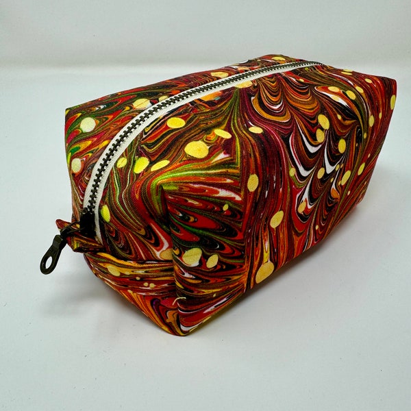 Oil Spill Oranges and Yellows Lined Makeup Bag - Medium - Hand Tailored with YKK Metal Zipper and Pull