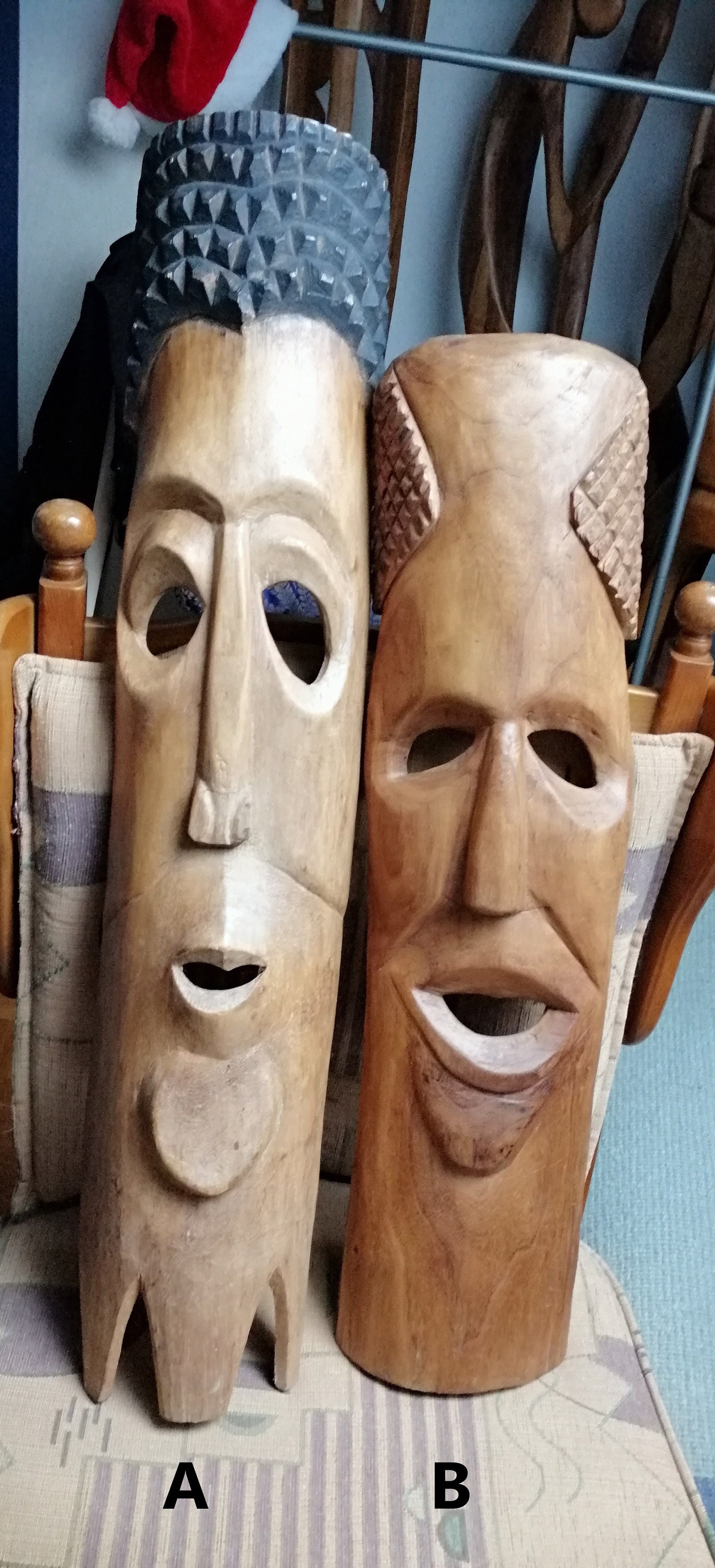 Vintage Hand Carved Huge 33' African Tribe Wooden Mask Wall Hanging