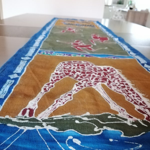 Batik africain peint à la main Art Toile Tenture murale Tissu Décoration murale Coton (57 x 16 pouces) Chemin de table