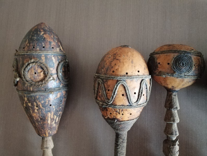 African Gourd Rattle Maraca Shakers Hand Crafted Etsy