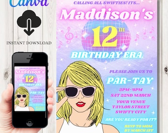 INSTANT DOWNLOAD Swift Birthday Invitation |  Party Invite Template | Swifty Invite  | Editable Invitation | Swifties