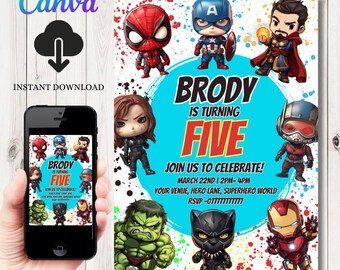 INSTANT DOWNLOAD superhero Birthday Invitation | Spiderman Invite Template | superhero Invite  | Editable Invitation