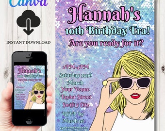 INSTANT DOWNLOAD  Swift Birthday Invitation |  Party Invite Template | Swifty Invite  | Editable Invitation | Swifties