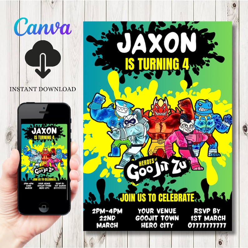 INSTANT DOWNLOAD Heros of Goo Jit zu Birthday Invitation Goo Jit zu Party Invite Template heros goo jit zu Invite Editable Invitation zdjęcie 1