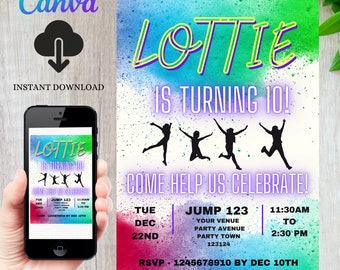 INSTANT DOWNLOAD Trampoline Birthday Invitation |Bounce Party Invite Template | Bouncy Castle Invite | kids Party | Editable Invitation |