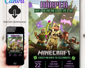 INSTANT DOWNLOAD gaming Birthday Invitation | Party Invite Template | Minecraft Birthday | gaming Party | Editable Invitation |