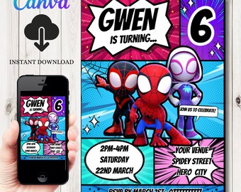 INSTANT DOWNLOAD Spiderverse  Birthday Invitation | ghost spider  Party Invite Template | spiderman Invite  | Editable Invitation