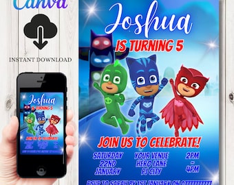 INSTANT DOWNLOAD Hero Birthday Invitation | Pj Party Invite Template | Hero Invite  | Editable Invitation