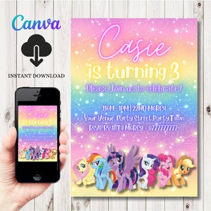 INSTANT DOWNLOAD My little Pony Birthday Invitation | My little Pony Party Invite Template | Pony Invite  | Editable Invitation |