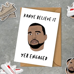 Tarjeta de compromiso divertida / Ilustración de Kanye West (Yeezy) / Diseñado en Glasgow