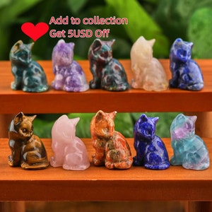 Figura de gato tallada con piedras preciosas naturales de 1,3&quot;, estatua de animal tallada con estado de gato de cristal, decoración para el hogar, regalo de decoración animal