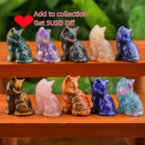 1.3" Natural Gemstone Carved Cat Figurine Crystal Cat Status Carved Animal Statue Home Decor Animal Decor Gift