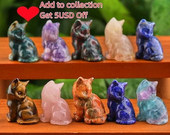 1.3&quot; Natural Gemstone Carved Cat Figurine Crystal Cat Status Carved Animal Statue Home Decor Animal Decor Gift