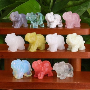 48 Stones 1.5 inches Crystal Carved Elephant, Healing Crystal Gemstone Elephant Figurine Cute Animal Gift