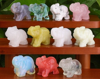 48 Stones 1.5 inches Crystal Carved Elephant, Healing Crystal Gemstone Elephant Figurine Cute Animal Gift