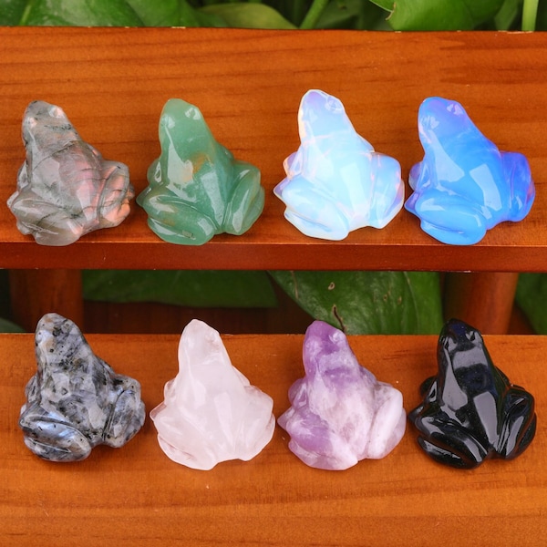 1.6 inches 26 Kinds of Crystal Frog Carving Gemstones Figurine