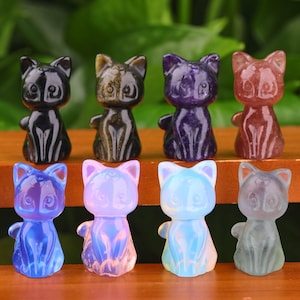 Mini statuetta di gatto intagliato in pietra preziosa naturale, stato di gatto di cristallo, statua di animale intagliato, decorazioni per la casa, decorazioni per animali, regalo
