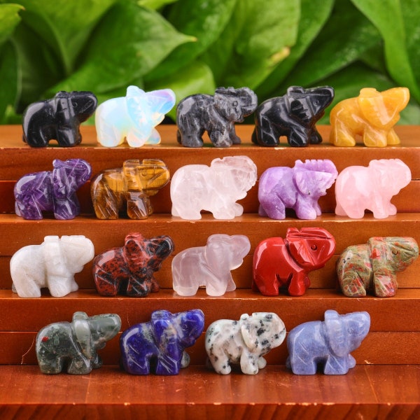 1" Mini Crystal Elephant Carved, Healing Crystal Gemstone Elephant Figurine Cute Animal Gift