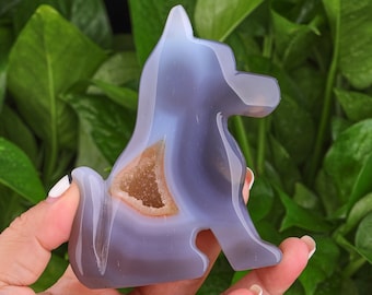 宝石の象の彫刻クリスタルの置物 グレーの瑪瑙ジオード型クリスタル