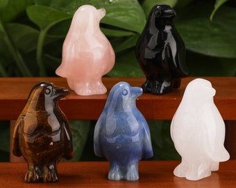 2" Gemstone Penguin Carving Crystal Animals Emperor Penguin Decor