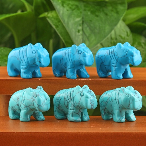 1.5" Blue Turquoise Rhinoceros Crystals Animals Rhino Hand Carved Gemstone