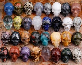 1" Crystal Skull Carved Decor, 53 Kinds of Gemsstone Skull Head Small Figurine Energy Meditation Supplies Gift Wholesale