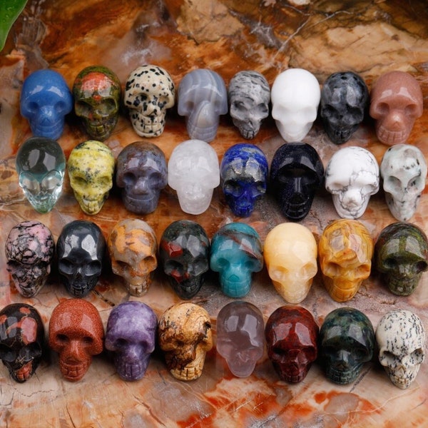 1" Crystal Skull Carved Decor, 53 Kinds of Gemsstone Skull Head Small Figurine Energy Meditation Supplies Gift Wholesale