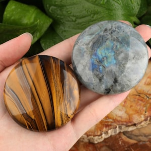 63mm Smooth Flat Round Coin Crystal Stone Circle Cabochon Gemstone Crystal Round Dome Flat Domes, Healing Heart Chakra Gift For Her