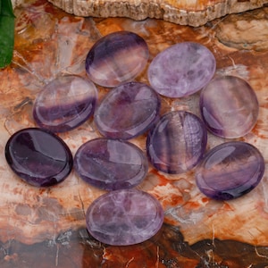 50*40mm Worry Stone Rainbow Fluorite, Natural Gemstone Healing Chakra Crystal Oval Worry Stones Gifts