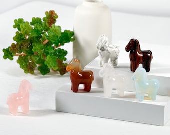12 Kinds Natural Crystal Horse Figurines 25×30mm Hand Carved Gemstone Foal Sculptures Healing Stones Gift for Year of the Horse