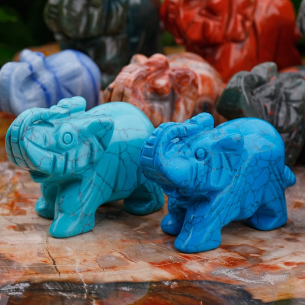 18 Stone 2.5" Carved Crystal Elephant Decor Figurine Cute Animal Gift